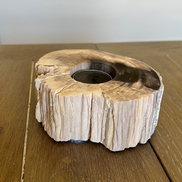 Genuine petrified wood tea light holder & decorative object natural cream black - Picture 4 of 16